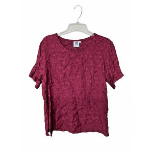USINDO Vintage Women's Burgundy Floral Jacquard Blouse Size Medium